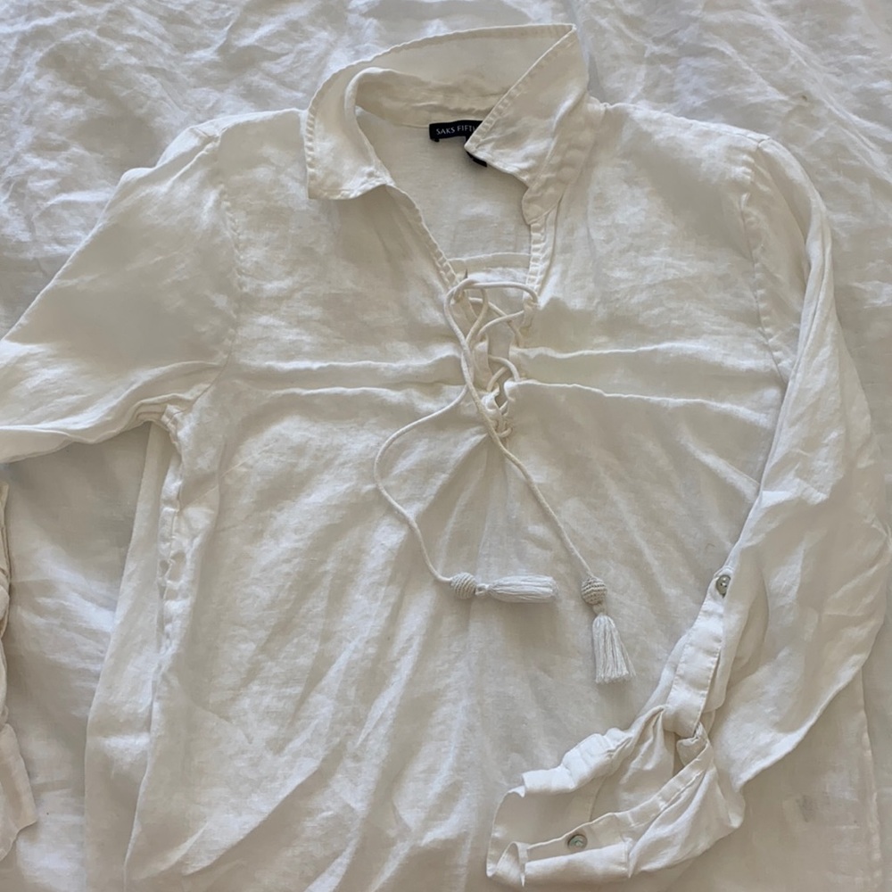 Saks linen tassel blouse